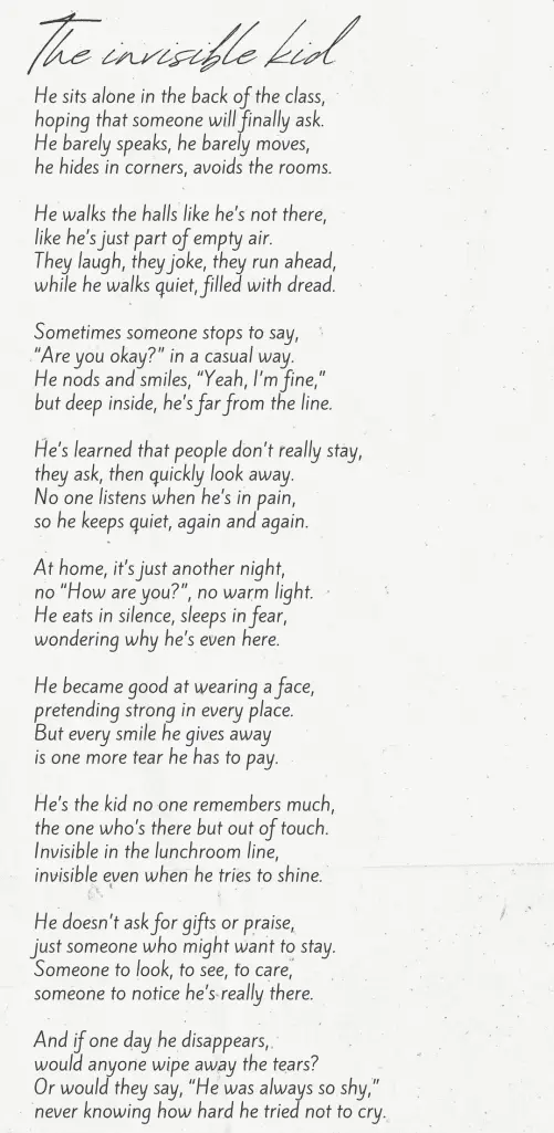 The Invisible Kid a poem by YES client Omar